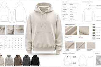 create factory ready fashion tech pack, spec sheet for clothing brands