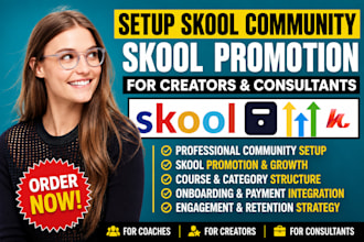 setup skool community and skool promotion for creators and consultants