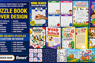 design activity word search puzzle book ,book cover, interior, paperback for KDP