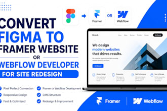 convert figma to framer website or webflow developer for site redesign