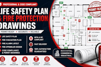 create life safety plan, fire alarm, sprinkler and evacuation plan