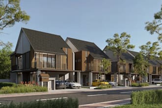 renovate3d duplex townhome,terraced house exterior,rear patio render,cgi carport