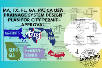ma, tx, fl, ga, pa, ca usa drainage system design plan for city permit approval
