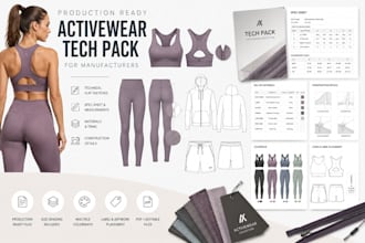 create production ready activewear and sportswear tech pack for manufacturers