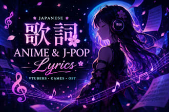 write japanese anime jpop game ost sing jrock lyrics anime theme for vtubers