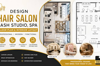 design hair salon, lash studio, spa floor plan, furniture autocad