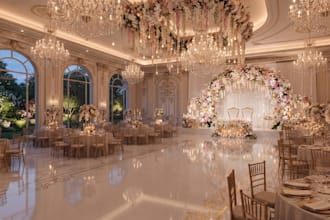 design 3d wedding venue interior, wedding banquet hall with event layout render