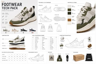 create production ready shoe and footwear tech pack for manufacturers and brands