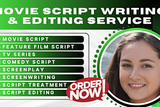 write, edit, format movie script, screenplay, feature film, TV series scripts
