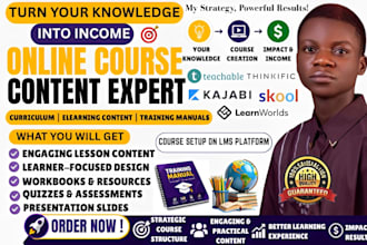 create engaging online course content, course curriculum, and training manual