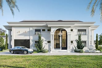 organized 3d luxury mansion exterior, mediterranean villa, european house render