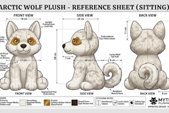 create custom plush reference sheets, character turnarounds, plush ych concepts