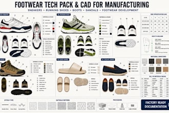 create sneaker, running shoe, boot, sandal,  footwear tech pack manufacturing