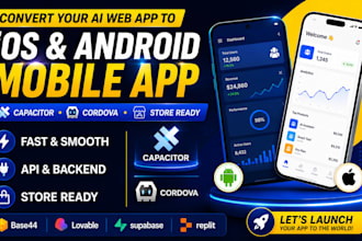 convert lovable, base44 web or replit to ios android app using capacitor cordova