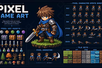 do pixel game art pixel art character pixel animation sprite sheet and tile sets