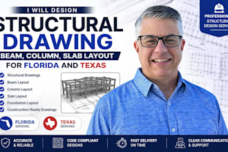 design structural drawing, beam, column, slab layout for florida and texas