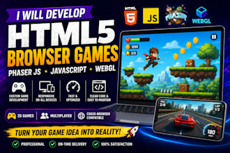 develop an HTML5 game, browser game, phaser js, javascript, webgl game