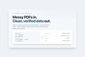 extract data from pdfs invoices and receipts into excel CSV or json
