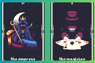 design pixel art card game assets, rpg item cards, icons, UI elements and sprite