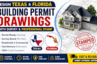 design texas florida building permit drawings with survey and professional stamp