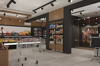 modern3d supermarket interior,grocery store render,butcher shop,mini mart design