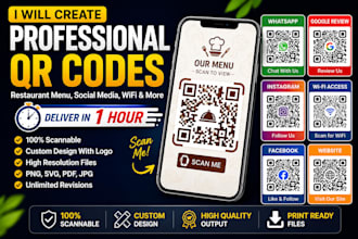 create a professional restaurant menu qr code social media wifi qr code in 1hr