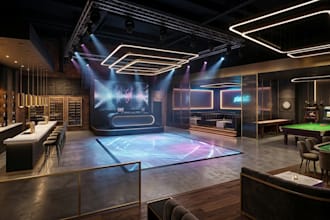 design 3d night club, VIP lounge, bar, cafe interior, restaurant with rendering