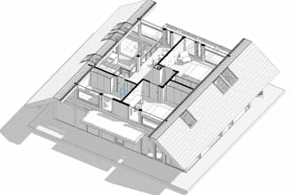 construction architectural drawing for aframe house,timber framing design,render