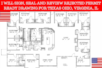 sign, seal and review rejected permit ready drawing for texas ohio, virginia, il