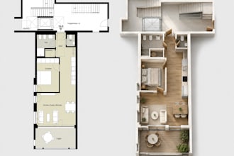 convert 2d floor plan into realistic 3d floor plan rendering for real estate