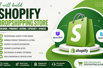 build shopify website dropshipping store design  product listing spocket syncee