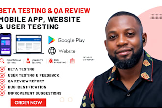 beta test mobile app for google play, website and user testing, QA review report