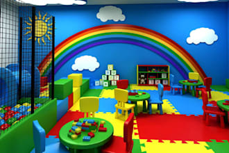 design 3d kindergarten playroom interior, kids gaming zone,entertainment centers