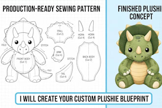 design custom plushie sewing pattern stuffed animal blueprints design soft toys