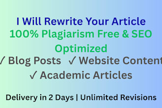 rewrite your article with 100 percent plagiarism free content
