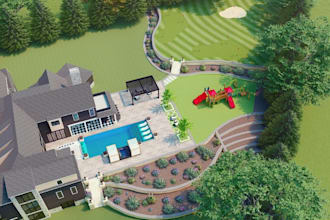 prototype backyard landscape design,suburban luxury home,terraced retaining wall