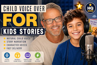 narrate kids story as child voiceover, cartoon audiobook voice actor narration
