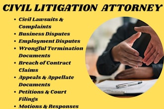 be civil lawyer for business, employment disputes, lawsuits, appeals, petitions