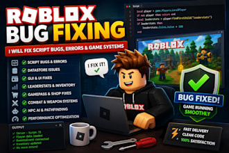 fix roblox lua scripts errors, datastore bugs, gui issues, roblox game system