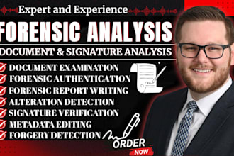 do forensic signature analysis, detect forged signatures, report, and evidence