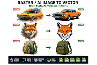 manually vectorize,ai image , redraw, convert image, logo to vector svg ai eps