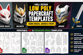 design low poly papercraft templates for anime masks, armor and props