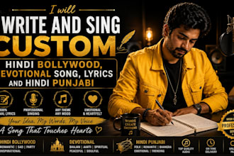 write and sing custom hindi bollywood, devotional song, lyrics and hindi punjabi