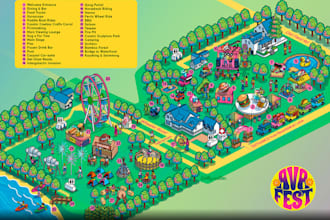 design a custom festival site map and event wayfinding map in vector style