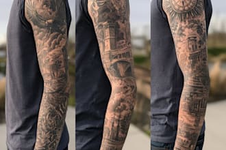 create unique custom tattoo art, full tattoo sleeve design