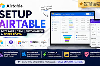 setup airtable database, airtable CRM, airtable automation and softr portal