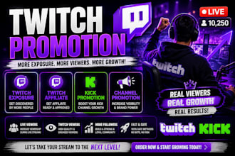 promote your twitch or kick channel and increase your live exposure