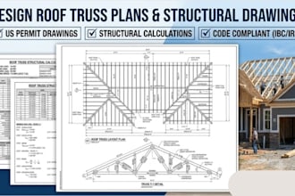 design roof truss plans, truss calculations structural drawings for USA permit