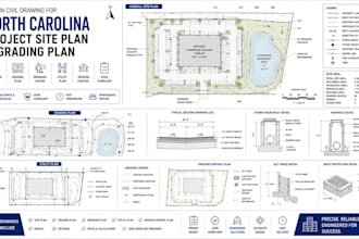 design civil drawing for north carolina project site plan and grading plan