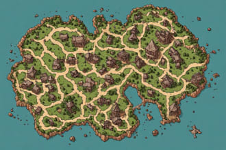 detailed hand drawn fantasy map illustration custom map